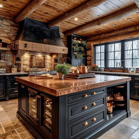 Practical Home Decor, Log Home Kitchens, Epoxy Countertops, Barn House Interior, Rustic Restaurant, Green Kitchen Cabinets, Rustic Kitchen Design, Cabin Kitchens, Tiny House Cabin