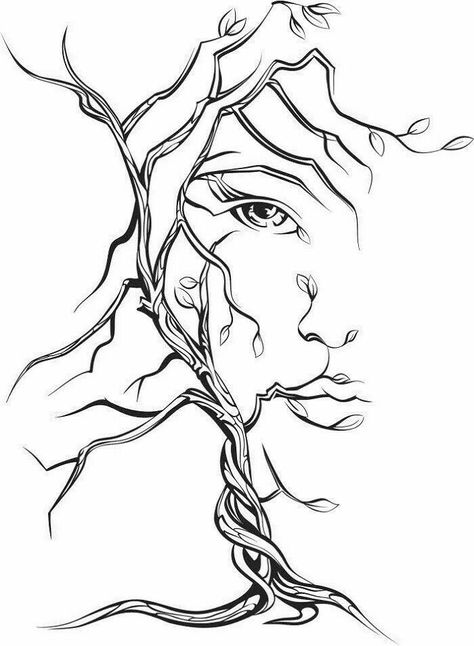 Face In Tree Drawing, Tree Face Drawing, Tree With Face Drawings, Cool Silhouette Art, Silhouette Drawing Ideas, Tree With Face, Female Silhouette Art, Tre Kunst, Tree Pictures