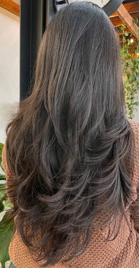 Haircut Ideas Brown Hair, Long Layered Haircut, Ideas Haircut, Butterfly Haircut, Hair Dye Ideas, Haircuts For Long Hair With Layers, Ponytail Hairstyles Easy, Hair Inspiration Long, Bangs With Medium Hair