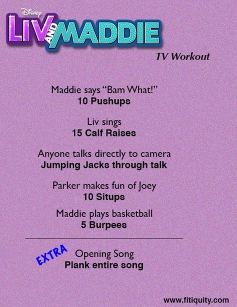 Liv And Maddie Workout Challenge, Liv And Maddie Tv Workout, Luv And Maddie Workout, Tv Show Workouts Disney, Jessie Workout Disney, Disney Workout Challenge, Liv And Maddie Workout, Tv Workouts Netflix Tv Shows, Bluey Workout