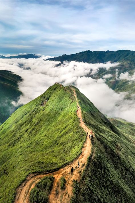 A Steep Pathway on Top of the Mountain Under White Clouds Mountain Pathway, Top Of The Mountain, Above The Clouds, White Clouds, Landscape Ideas, Mountain Top, In The Mountains, The Clouds, The Mountain