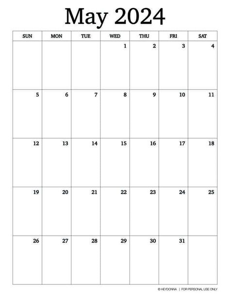 Printable May Monthly Calendar [ 2024 ] Block Schedule Template, Productivity Books, Block Scheduling, Weekly Planner Free, Calendar June, Printable Calendars, Kids Meal Plan, 2025 Calendar, Home Management