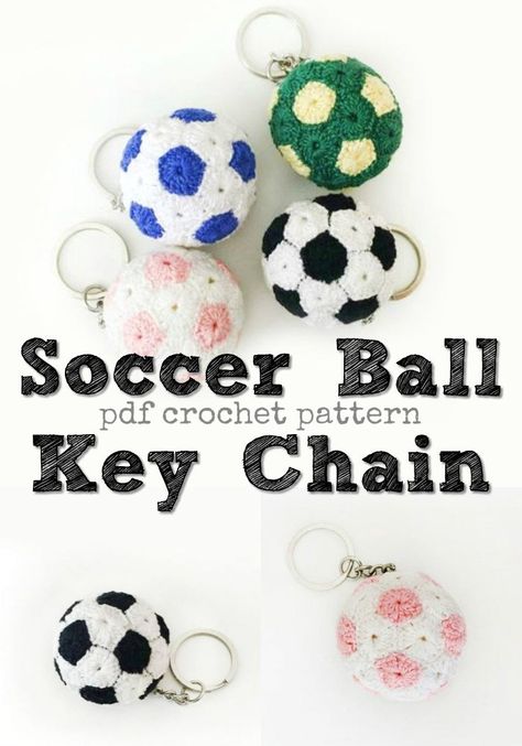 Perfect beginner pattern with loads of pictures and helpful instructions to make this cute and simple mini crochet soccer ball key chain! Would make a great zipper pull, too! #crochet #pattern #amigurumi #amigurumipattern #crochetpattern #yarn #crafts #soccer #keychain #handmade #craftevangelist #pdf #download #instant Crochet Soccer, Crochet Keyring Free Pattern, Football Crochet, Soccer Crafts, Crochet Football, Crochet Keychains, Crochet Diaper Cover, Amigurumi For Beginners, Blouse Crochet