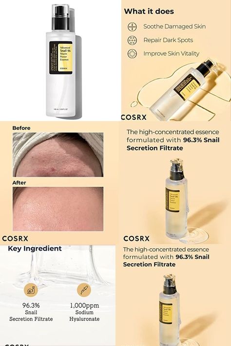 Corsx Snail Serum, Snail Mucin Skincare, Skincare Routine Aesthetic, Damaged Skin Repair, Snail Serum, Cosrx Snail Mucin, Cosrx Snail, Men Skin Care Routine, Skin Facts