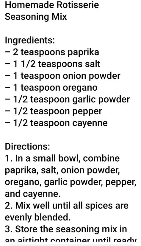 Rotisserie seasoning Rotisserie Seasoning Recipe, Pork Loin Seasoning, Rotisserie Pork Loin, Rotisserie Seasoning, Rotisserie Chicken Seasoning, Diy Spice Mix, Homemade Dry Mixes, Homemade Seasoning, Dry Rub Recipes