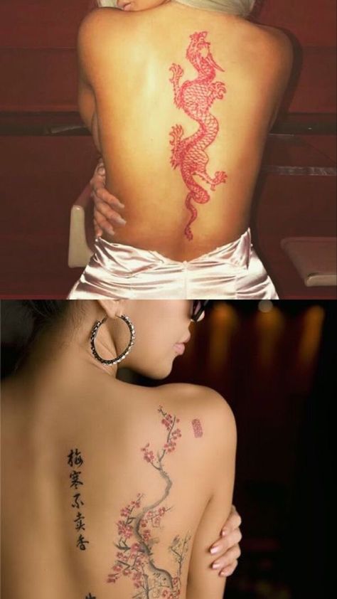 Spinal Tattoo Women Dragon, Chinese Dragon Spine Tattoo, Dragon Spinal Tattoo, Lower Back Dragon Tattoo, Dragon Lower Back Tattoo, Dragon Tattoo With Cherry Blossoms, Dragon With Cherry Blossom Tattoo, Cherry Blossom Dragon Tattoo, Cherry Blossom Spine Tattoo