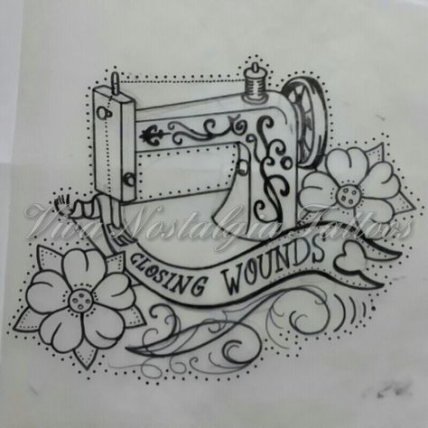 Sewing machine tattoo sketch Sewing Finger Tattoo, Sewing Memorial Tattoo, Sewing Machine Tattoo Design, Sewing Theme Tattoo, Sewing Tattoo Ideas Simple, Sewing Themed Tattoos, Seamstress Tattoo, Quilting Tattoos, Sewing Tattoo Design