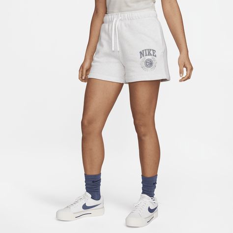 Nike Sportswear Club Fleece Women's Mid-Rise Graphic Shorts Graphic Shorts, Nike Sportswear Club Fleece, Nike Short, Mid Rise Shorts, Shorts Nike, Fleece Shorts, Women Lifestyle, Comfy Shorts, Comfy Cozy