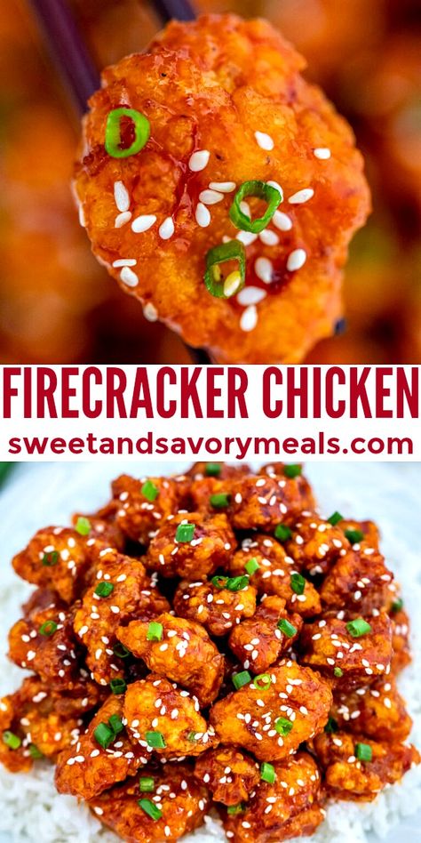 Fire Cracker Chicken Recipe, Best Chicken Sauce, Chicken Chunks Recipe, Savory Dinner Recipes, Easy Asian Dinner, Spicy Food Recipes, Firecracker Chicken, Asian Dinner, Spicy Dinner Recipes