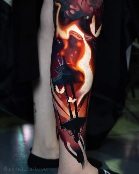 Dark Watercolor Tattoo, Realism Colored Tattoo Design, Hyper Realism Tattoo, Element Tattoos, Color Realism Tattoo, Neo Japanese Tattoo, Bullet Tattoo, Colored Tattoo Design, Colour Tattoos