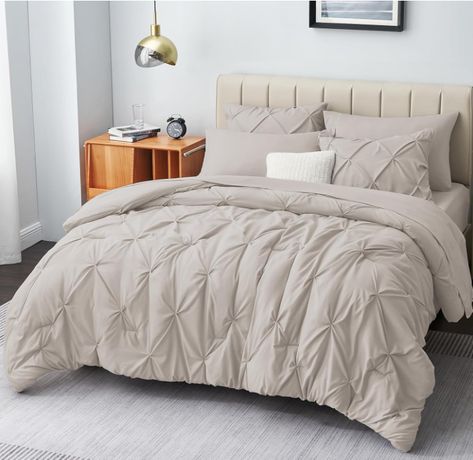 CozyLux King Size Comforter Set - 7 Pieces Comforters King Size Beige, Pintuck Bed in A Bag Pinch Pleat Bedding Sets with All Season Comforter, Flat Sheet, Fitted Sheet and Pillowcases & Shams dream apartment decor bedding, cozy, warm, sale Closet Framing, Mystic Bedroom, Bridal Registry Ideas, Bedroom Coffee Bar, Library Nursery, Pintuck Bedding, Modern Bedding Set, Pintuck Comforter, Dorm Things