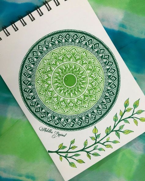 Mandala Mandala Art On Nature, Nature Mandala Art, Nature Mandala Drawing, Mandala Drawing Colourful, Green Mandala Art, Zendala Art, Colourful Mandala Art, Simple Mandala Art, Mandala Nature