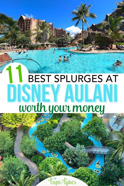 Headed to Hawaii to Aulani, a Disney Resort and Spa? These 11 things to do, from character meals to excursions to activities cost extra but are often worth the splurge. Find out what to budget for - and what to skip - on a Disney Aulani Hawaii vacation. What To Pack For Disney Aulani, Disney Aulani Family Shirts, Aulani Packing List, Aulani Disney Resort Photos, Disney Alauni Oahu Hawaii, Aulani Disney Resort Tips, Disney Aulani Outfits, Alani Disney Resort Oahu Hawaii, Aulani Outfits