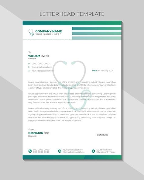 Vector simple doctor letterhead design t... | Premium Vector #Freepik #vector #business-letter #page-template #letter #branding Simple Letter Head Design, Simple Letterhead Design, Doctors Prescription Design, Doctor Letterhead Design, Letter Head Design Letterhead Business, Desktop Publishing, Resume Maker, Letterhead Template, Letterhead Design