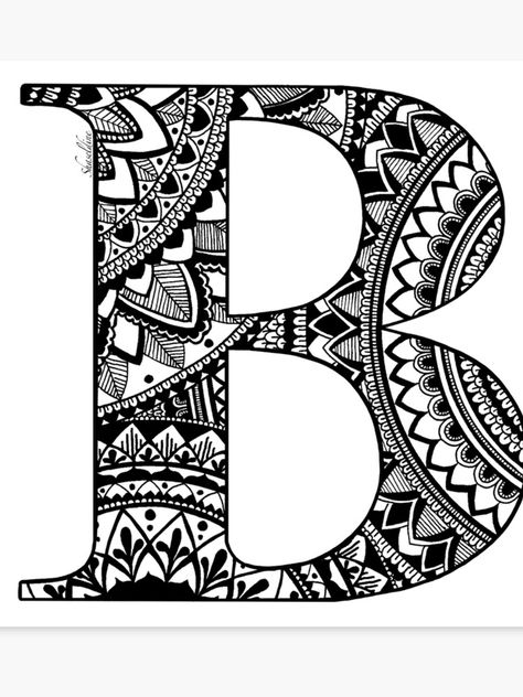 Mandala Letter B Canvas Print Doodle Art Letters, Doddle Art, Doodle Art Flowers, The Letter B, Easy Mandala Drawing, Mandala Art Therapy, Zen Doodle Art, Mandalas Painting, Doodle Art Drawing