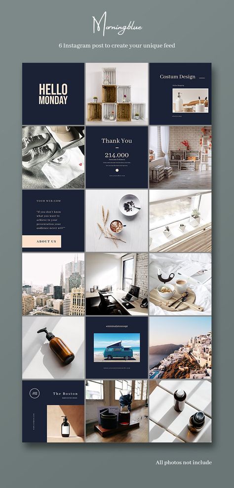 Business Instagram Feed Layout Blue, Instagram Store Layout, Instagram Layout Design Posts, Business Ig Post Design, Navy Instagram Feed, Instagram Template Design Ideas, Instagram Post Template Business, Blue Instagram Feed, Instagram Post Ideas Aesthetic