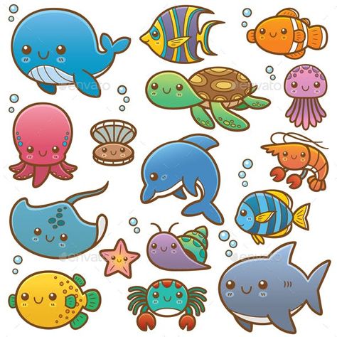 Sea Animals - Animals Characters Sea Creatures Drawing, Cartoon Dolphin, Cartoon Sea Animals, Cartoon Drawings Of Animals, Posca Art, Animal Doodles, Underwater Creatures, Creature Drawings, Simple Cartoon