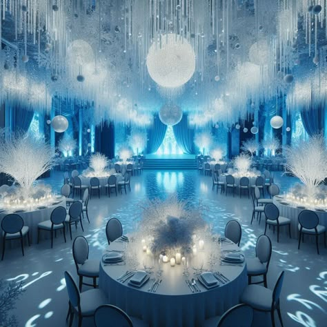 Winter Wonderland Restaurant Decor, Prom Winter Wonderland, Mermaidcore Birthday, Space Wedding Theme, Ice Decorations, Fire And Ice Theme, Quinceanera Winter Wonderland, Winter Wonderland Quinceanera, Henna Engagement