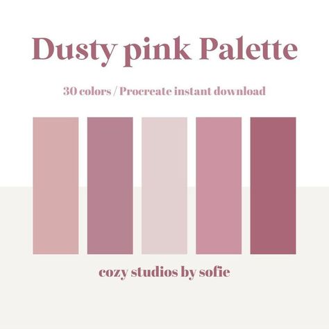 Dusty Pink Pallete Color, Dusty Pink Colour Palette, Dusty Pink Outfit Color Combos, Pink Paint Swatches, Dusty Pink Color Palette, Dusty Pink Aesthetic, Color Palettes Procreate, Color Palette Swatches, Soap Inspiration