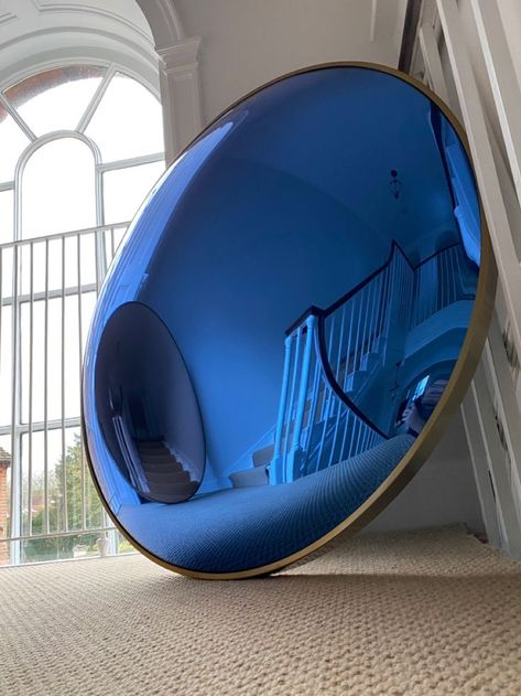 Blue convex beauty Mirror Design Ideas, Wall Mirror Ideas, Modern Mirror Design, Concave Mirrors, Vinyl Room, Colored Mirror, Mirror Ideas, Interiors Dream, Mirror Design