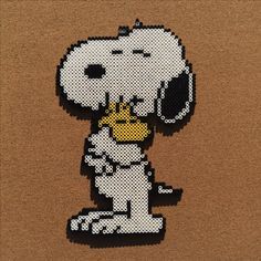 Snoopy perler beads by Tsubasa Yamashita Snoopy Fuse Beads, Snoopy Perler Bead Pattern, Snoopy Perler Beads, Snoopy Perler, Beaded Snoopy, Beads Perler, Snoopy Dog, Easy Perler Bead Patterns, Melty Bead Patterns