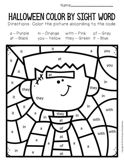 Frankenstein Color by Sight Word Halloween Kindergarten Worksheets Halloween Color By Number, Sight Word Coloring, Halloween Infantil, Kindergarten Colors, Halloween Kindergarten, Halloween Worksheets, Halloween Color, Sight Word Worksheets, Halloween Preschool