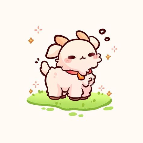 ♡ fuwuffle ♡ on Instagram: "Monday Mood~ ✨ Meet this dozy goat friend! He has a hard time getting up early in the morning but he tries his best! 😭 He will also be part of the upcoming farm friends sticker collection! 🥰💕 #fuwuffle #goats #cutegoatart #cutegoats #animalartist #cuteart #cuteartist #cutedrawings #cutearteveryday #arttrend #cuteartstyle #cuteillustration #kawaiiart #kawaiidrawings #kawaiidrawing #kawaiiillustration #chibi #chibiart #digitalart #clipstudiopaint" Goat Drawings Cute, A Goat Drawing, Cute Goat Drawing Kawaii, Cute Farm Animals Cartoon, Cute Goats Drawing, Kawaii Goat Drawing, Cute Funny Animal Drawings, Ram Drawing Cute, Chibi Animals Drawing