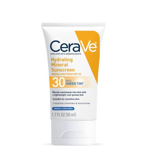 CeraVe Hydrating Mineral Tinted Sunscreen with SPF 30 (1.7 fl. oz.) - Dermstore Tinted Sunscreen, Color Conditioner, Sunscreen Spf 50, Face Hydration, Mineral Sunscreen, Broad Spectrum Sunscreen, Spf Sunscreen, Beauty Body, Face Sunscreen