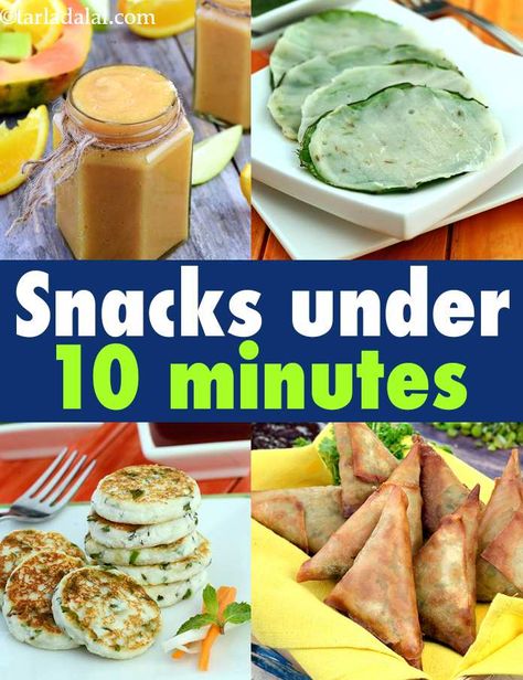 Snacks under 10 minutes recipes, Indian, Veg, Tarladalal.com Quick Indian Snacks, Evening Snacks Indian, Easy Indian Appetizers, Recipes For Snacks, Sweet Snacks Easy, Recipes Using Bananas, Veg Snacks, Health Drinks, Breakfast Recipes Indian