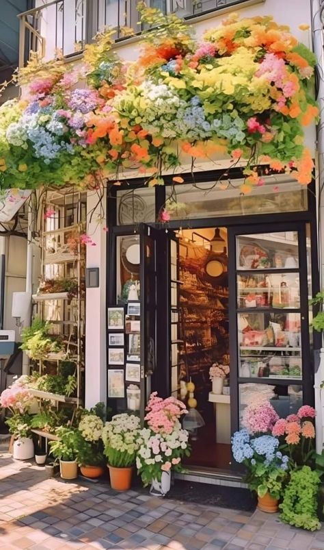 Flower Shop Aesthetic Vintage, Cottage Core Aesthetic Wallpaper, Flowershop Aesthetic, Flower Cafe, Anime House, Shabby Chic Garden, Mandala Wallpaper, Facade Architecture Design, Elf Art