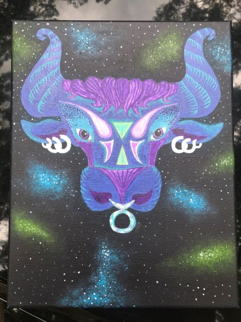 Galaxy Taurus Painting on a 11x14inch canvas Taurus Painting Ideas, Zodiac Sign Painting, Taurus Painting, Taurus Art, Taurus Zodiac Sign, Sign Painting, Painting Easy, Taurus Zodiac, Painted Signs