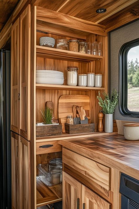 rv-interior-remodel Rv Built In Storage, Rv Kitchen Ideas, Class C Rv Remodel, Camper Remodel Ideas, Countertop Remodel, Rv Interior Remodel, Vintage Camper Remodel, Rv Kitchen, Class C Rv