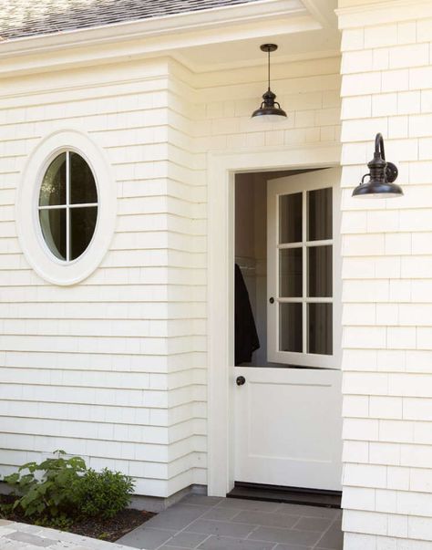 Hardscaping 101: The Ins and Outs of Dutch Doors Oval Window, Fresh Farmhouse, Dutch Door, White Paint Colors, Neutral Interiors, Small Cottage, Open Door, Back Doors, Indoor Outdoor Living