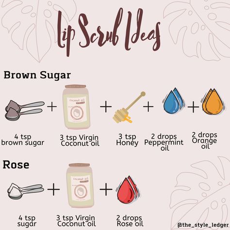 Lip Scrub Ingredients, Home Made Lip Scrub, Lip Scrub For Dry Lips, Lip Sugar Scrub Recipe, Lip Hyperpigmentation, Diy Bath Salts With Essential Oils, Scrubs Recipes, Sugar Lip Scrub Diy, Scrub Ideas