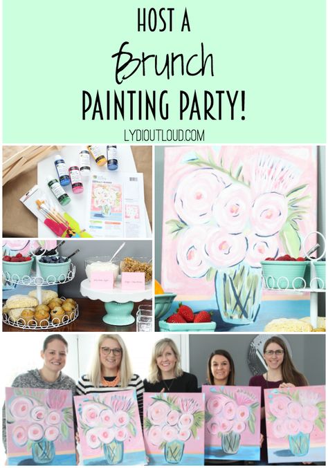 Host a fun Brunch Painting Party with neighbors or friends! #paintparty #socialartworking #brunch Brunch Painting, Craft Night Party, Social Artworking, Wine And Paint Night, Brunch Party Decorations, Moms Night, Sip N Paint, Painting Party, Birthday Brunch