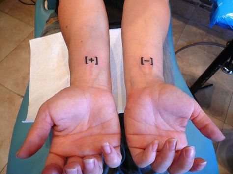 Plus and minus Linguistics Tattoo, Chemistry Tattoo, Couples Tattoo, Best Couple Tattoos, Small Couple Tattoos, Couple Tattoos Unique, Small Girl Tattoos, Cute Small Tattoos, Unique Tattoo Designs