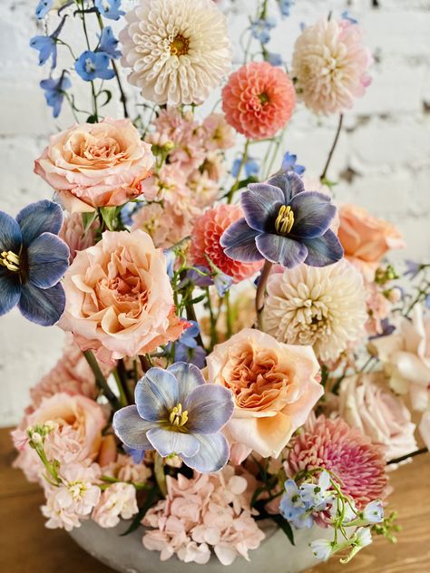 Navy And Apricot Wedding, Sky Blue And Peach Wedding Theme, Peach Blue Aesthetic, Blue Purple Peach Wedding, Periwinkle And Orange Wedding, Baby Blue And Peach Wedding, Purple Coral Wedding, Dusty Blue And Peach Wedding Theme, Peach And Yellow Wedding