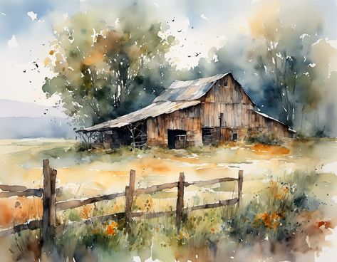 Beautiful Vermont in Fall, an AI generated watercolor print, printed on Canon Premium Fine Art Rough paper which resembles watercolor paper or Fine Art High Resolution smooth Matt paper by FinestarArt. This print will be Matted with a white Matt and black narrow bevel to make the art pop. Photos Of Landscapes Photography, Country Scenes Scenery, Watercolor Barn Paintings, Country Watercolor, Watercolor Barns Simple, Country Landscape Paintings, Thanksgiving Watercolor, Fall Watercolor Art, Fall Watercolor Paintings