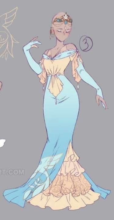 Dress Poses Reference Drawing, Goddess Oc Outfit, Mystical Outfits Drawing, Water Themed Outfits Drawing, Goddess Outfit Design, Royalty Kingdom 2 Outfits, Flowy Dress Reference Drawing, Fantasy Clothing Design Sketches, Mermaid Outfit Drawing