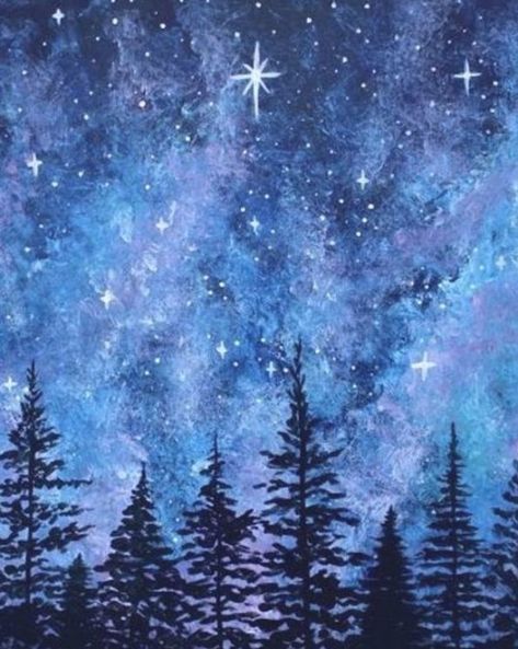 40 Super Cool Milky Way Paintings For Outerspace Lovers - Buzz 2018 Dark Room Photography, Night Sky Painting, Dark Tree, Watercolor Galaxy, Christmas Tree Painting, Galaxy Painting, Sky Painting, 수채화 그림, Paint Night