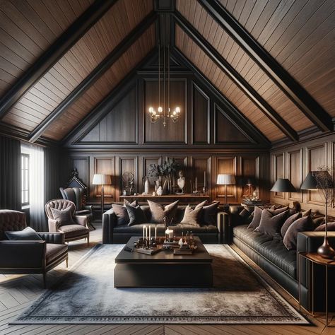 Moody Family Living Room, Dark Moody Family Room, Moody Movie Room, Moody Game Room, Moody Farmhouse Living Room, Moody Luxe, Dark Living Room Decor, House Color Schemes Interior, Ranch Style Decor