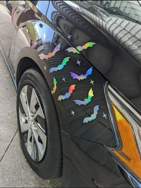 Bat Car Decal, Holographic Car Decal, Cute Spooky Stickers, Pastel Goth, Halloween Decals, Laptop Decal, Teenager Birthday Gift, Sister Gift - Etsy UK Kawaii Car Decals, Women's Car Accessories, Goth Car Stickers, Holographic Car Decal, Spooky Car Decals, Spooky Car Decor, Car Halloween Decorations, Goth Car Decor, Cute Car Mods