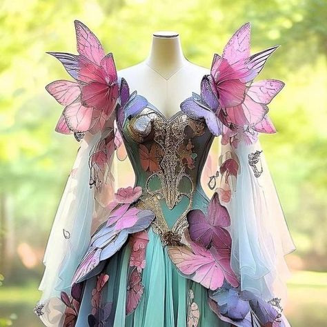 Elven Dresses, Cooper Wedding, Butterfly Outfit, Fantasy Ball, Fairy Gown, Butterfly Clothes, Elven Dress, Fairytale Gown, Butterfly Fashion