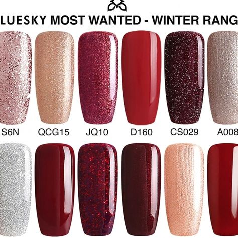 Bluesky 2017 Christmas Red Collection UV LED Soak-Off Gel ... #nailart #gelnails Bluesky Gel Polish Swatches, Christmas Shellac, Nile Art, Gel Polish Swatches, Nail Polish Christmas, November Nails Colors, Bluesky Nails, Bluesky Gel Polish, Neutral Nail