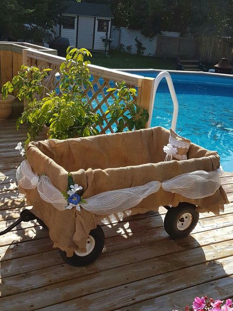 Wagon Decor For Wedding, Wagon Wedding Ring Bearer, Wedding Wagon Decorations, Ring Bearer Wagon Ideas, Wedding Wagon For Ring Bearer, Wagon For Ring Bearer, Diy Wedding Wagon, Ring Bearer Wagon, Wedding Wagons