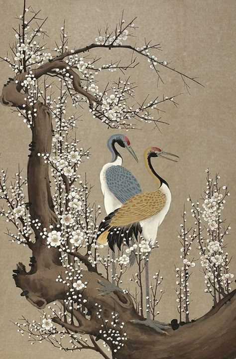 Asian Artwork, Heron Art, Chinese Art Painting, Chinoiserie Wallpaper, Japon Illustration, Landscape Art Painting, 수채화 그림, Japanese Painting, Art Appreciation