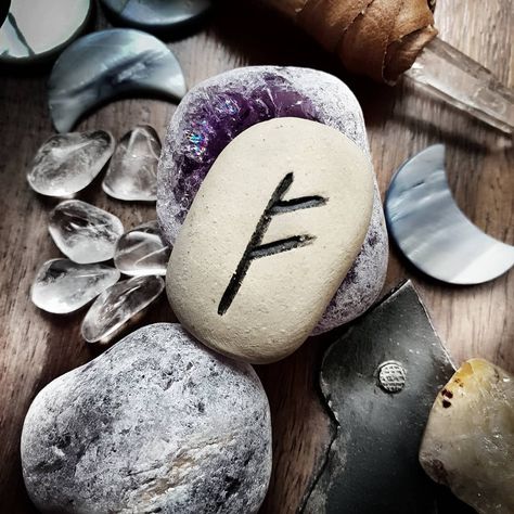 Stephen Aidan on Instagram: “UNDERSTANDING RUNES - FEHU . It can also be called Feoh, Fe or Feh. The pronunciation of Fehu is generally Fey-Who. It can mean cattle and…” Fehu Rune Symbol Wallpaper, Fehu Rune Symbol, Runes Fehu, Runes Aesthetic, Energy Attraction, Fehu Rune, Breathe Symbol, Crave Series, Travel For Work