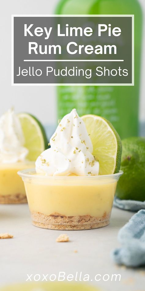 Key Lime Jello Shots, Key Lime Pie Shot, Pudding Shooters, Key Lime Dessert Recipes, Rum Desserts, Cream Jello, Lime Dessert Recipes, Lime Cake Recipe, Yummy Milkshake Recipes