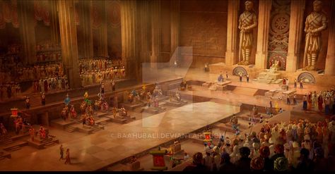 Royal Court Hall by Baahubali India Architecture, Royal Indian, The Merchant Of Venice, Castle Aesthetic, Royal Aesthetic, Krishna Statue, Throne Room, Royal Court, Fantasy Castle