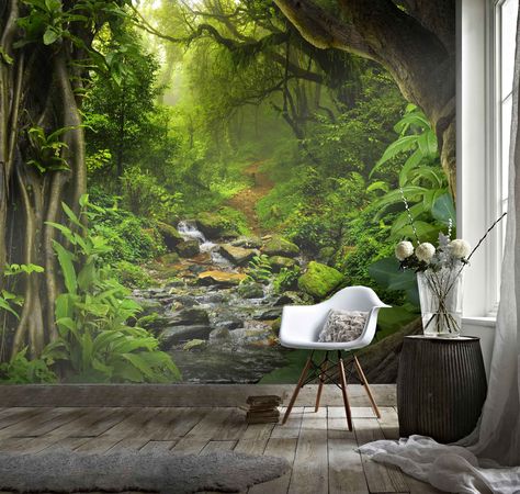 3D Rainforest Wallpaper, River Wall Mural, Moss Wall Decor, Landscape Wall Art, Peel and Stick, Removable Wallpaper, Wall Sticker Jungle Wall Mural, Cheap Wall Tapestries, Large Tapestry, Jungle Wall, Forest Wall Mural, Waterfall Wall, Large Tapestries, Tapestry Wall Art, Wall Mural Wallpaper